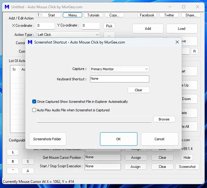 Configurable Keyboard Shortcut to Capture Screenshot in Auto Mouse Click Application Utility Configurable Keyboard Shortcut to Capture Screenshot in Auto Mouse Click Application Utility