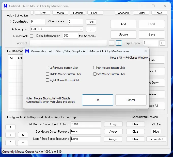 Mouse Shortcut to Start or Stop Macro Script Execution of Auto Mouse Click by MurGee.com Mouse Shortcut to Start or Stop Macro Script Execution of Auto Mouse Click by MurGee.com
