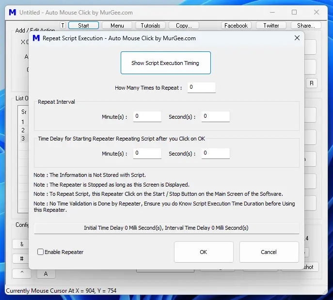 Repeat Script Execution of Script Created with Auto Mouse Click by MurGee.com Repeat Script Execution of Script Created with Auto Mouse Click by MurGee.com