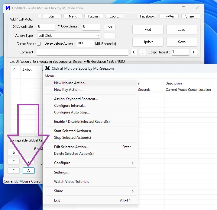 System Menu of Click at Multiple Spots Application System Menu of Click at Multiple Spots Application