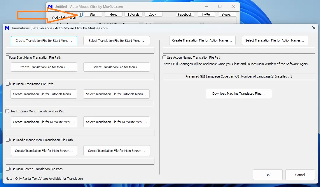 Translation Management Utility of Auto Mouse Click by MurGee.com Translation Management Utility of Auto Mouse Click by MurGee.com