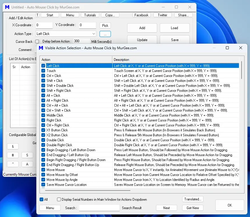 View or Filter Actions in Auto Mouse Click Utility View or Filter Actions in Auto Mouse Click Utility