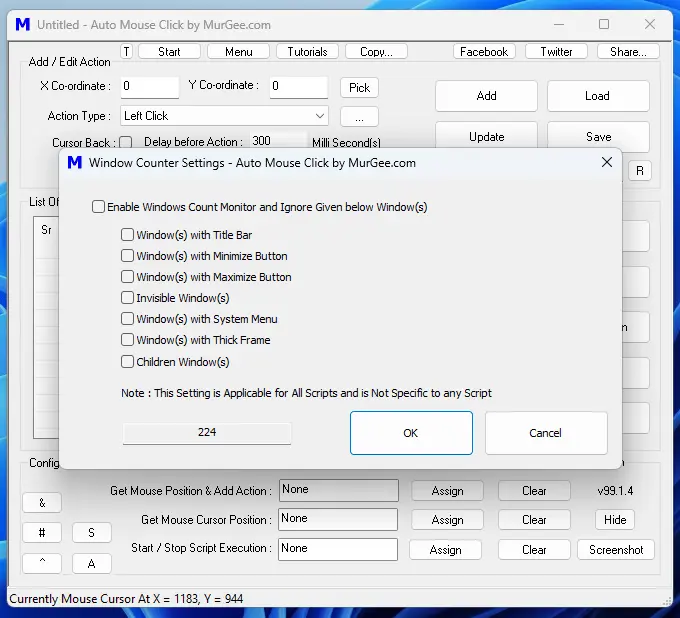 Window Counter Settings of Auto Mouse Click by MurGee.com Window Counter Settings of Auto Mouse Click by MurGee.com